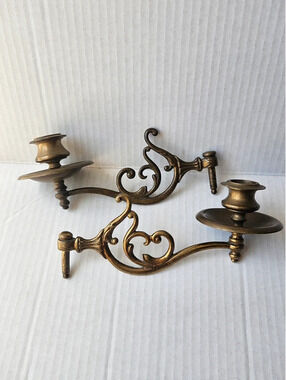 Vintage Art Nouveau brass piano candle sconces swivel wall holders cottagecore